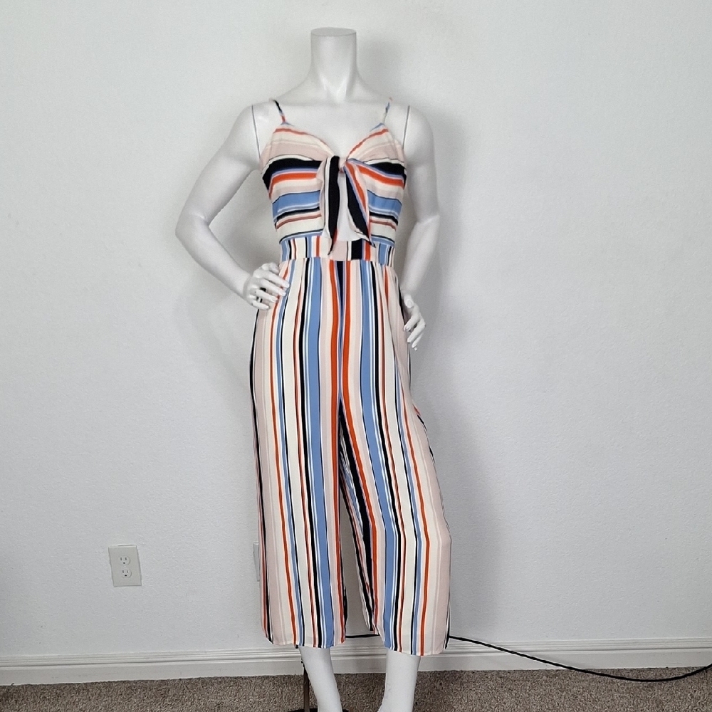 EXPRESS NEW Coquette Multicolor Striped Tie-Front Wide-Leg Jumpsuit Size L